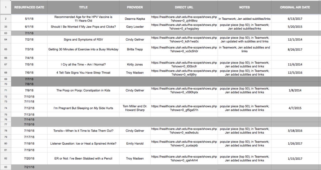 Spreadsheet version of editorial calendar